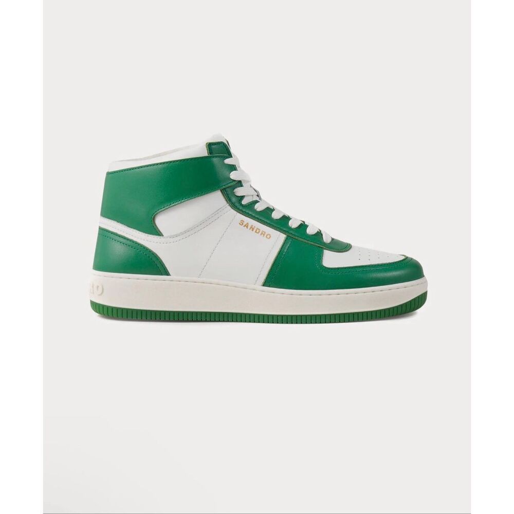 Sandro Leather High Top Sneakers in Green & White Size 41 - Picture 3 of 8